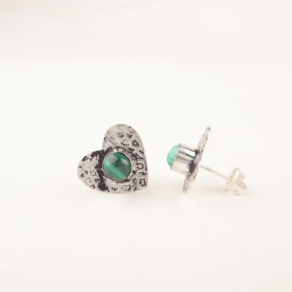 Malachite Gemstone 925 Sterling Silver Jewelry Handmade Studs 0.6" Gift For Mom EE-143-22