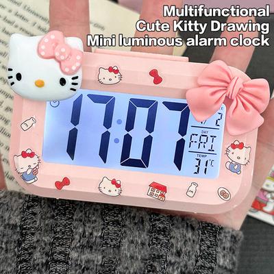 Sanrio Hello Kitty Alarm Clock Cartoon Mini Kitty Cat Noctilucent Alarms Clocks Dormitory Desktop Ornament Student Alarm Clocks