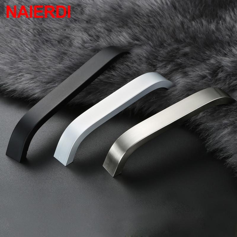 NAIERDI Kitchen Cabinet Knobs Handles Black Furniture Handle for Cabinet Drawer Pulls Aluminum Alloy Handle 96/128/160/192mm