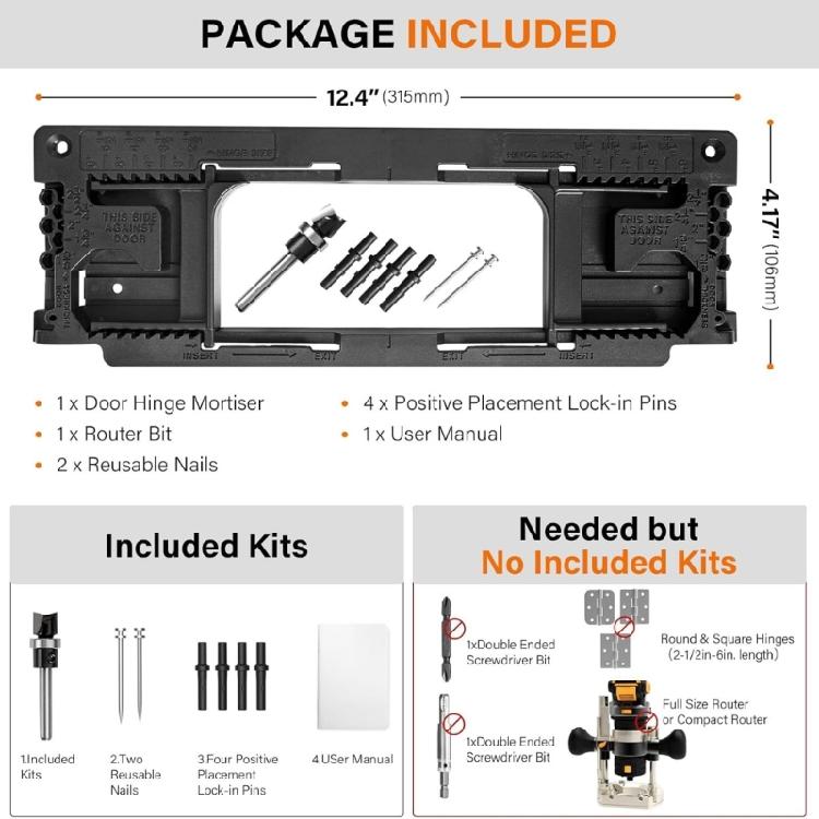 Comprehensive Door Hinge Mortiser Door Hinge Jig For Efficient Installation, Includes Router Bit And Guide Pins
