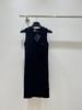 Stylish French-Inspired Sleeveless Vest Dress with Pocket Embroidery 