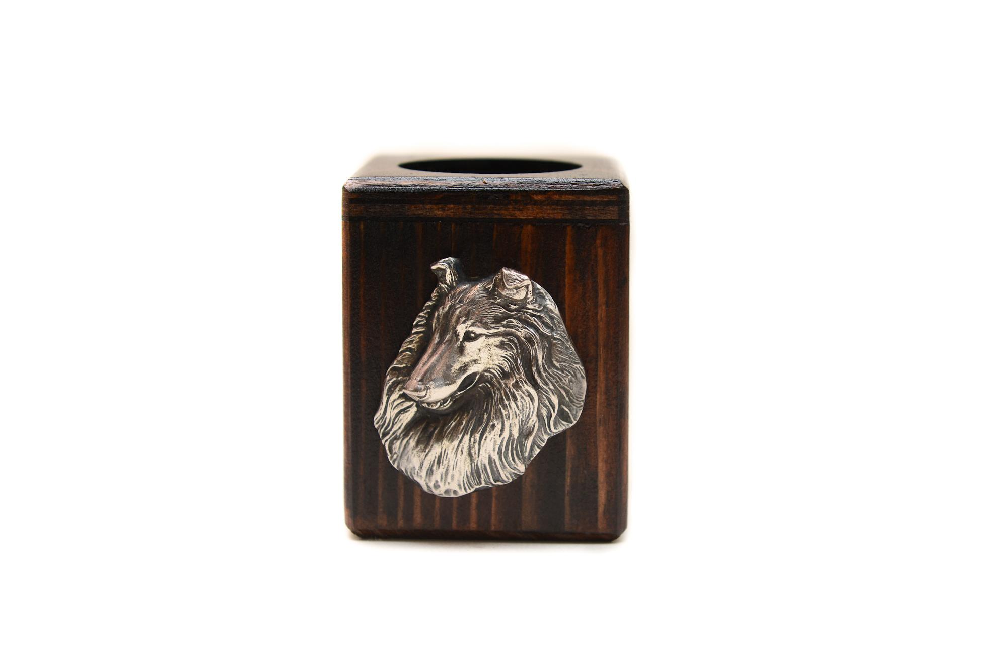 

Collie Rough, Long-Haired Collie - wooden candle holder with a dog, a unique souvenir after losing a dog, a handicraft from the Art-Dog brand коричневий