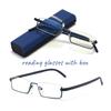 Business Blue Blocking Light Reading Glasses Fashion Half Frame Unisex Classic Square Portable Eyewear with Box +1.0 To +4.0