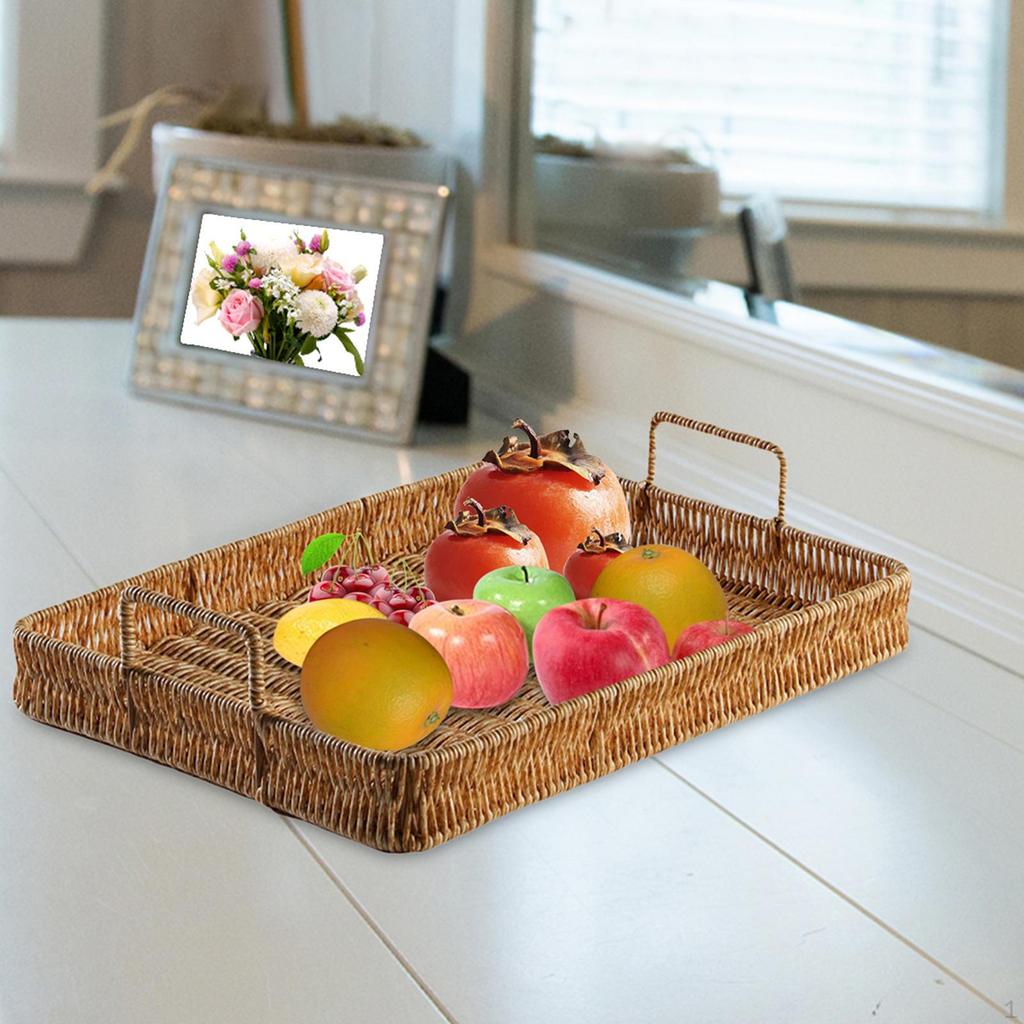 Farmhouse Hand Woven Serving Tray Entryway Keys Storage Trays Decorative Rustic Fruit Bowl Holder