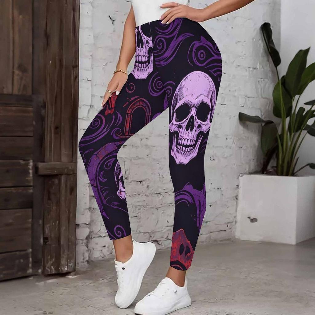 Women's Leggings Vintage Fashion Casual Ankle-Length High Waist  Halloween Golden Floral Skull  Printing Thermal Warm Soft Breathable Micro-elastic