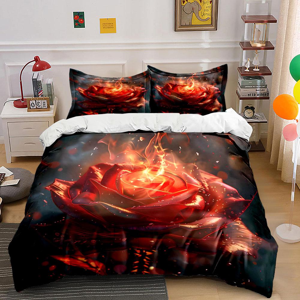 Romantic Fiery Rose Decor Set Multiple Sizes Kid'S And Adults' Bedroom Exquisite 3Pc Bedding Set, Gift
