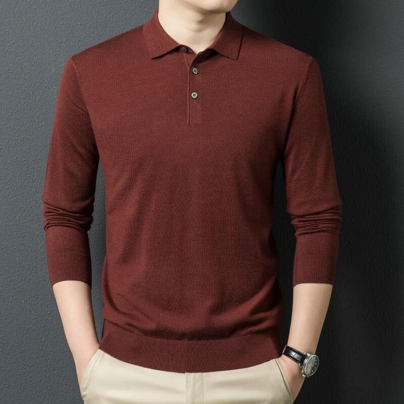 Men s Wool & Silk Blend Long Sleeve Lapel Sweater L