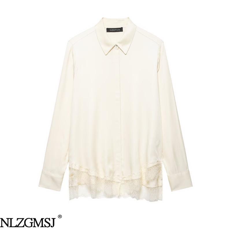 2026 Spring European & American Style Versatile Lace Silk Satin Shirt
