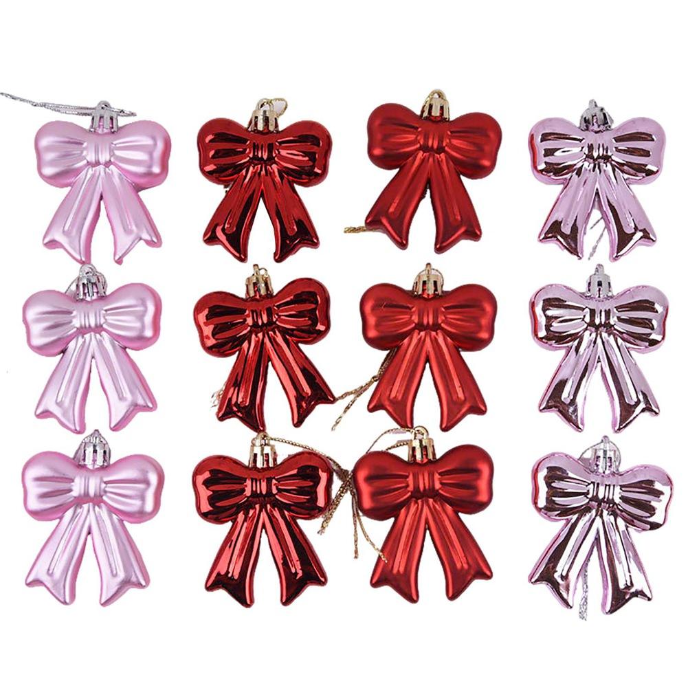 12 Pcs Pink Bow Ornament for Christmas Tree 3D Coquette Bow Hanging Bowknot Hanging Decoration for Xmas Tree Wedding Decor
