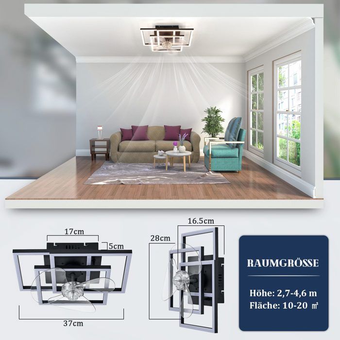 NETTLIFE Silent Ceiling Fan with LED Lighting, 3000-6500K, Remote Control Timer, 6 Speeds, Bedroom/Living Room