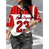 T-shirt a Strisce Estiva Nuova con Stampa Los Angeles 23 per Donna Scollo a V Patchwork Manica Corta Maglia Sportiva da Calcio Top Oversize Y2K