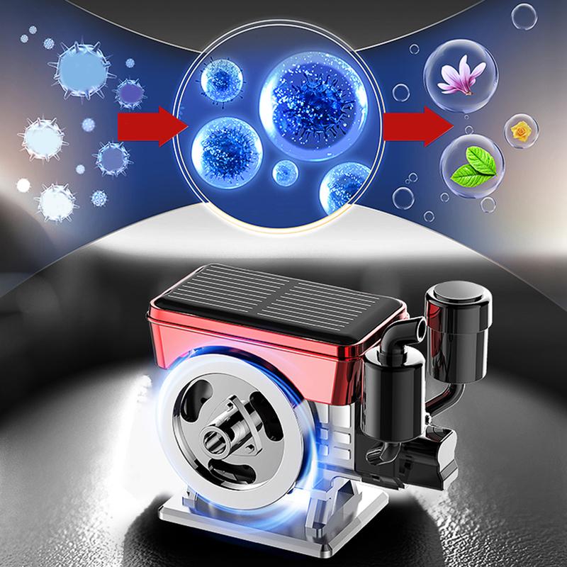 Solar Powered Car Air Freshener Automatic Rotation Creative Design Engine Styling Diffuser With Scent Tablet
