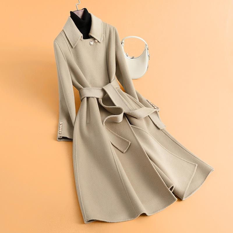 

Осеннее новое двустороннее шерстяное пальто, приталенное и тонкое, длинное пальто, женское пальто высокого класса XL (recommended 126-67.5kg)