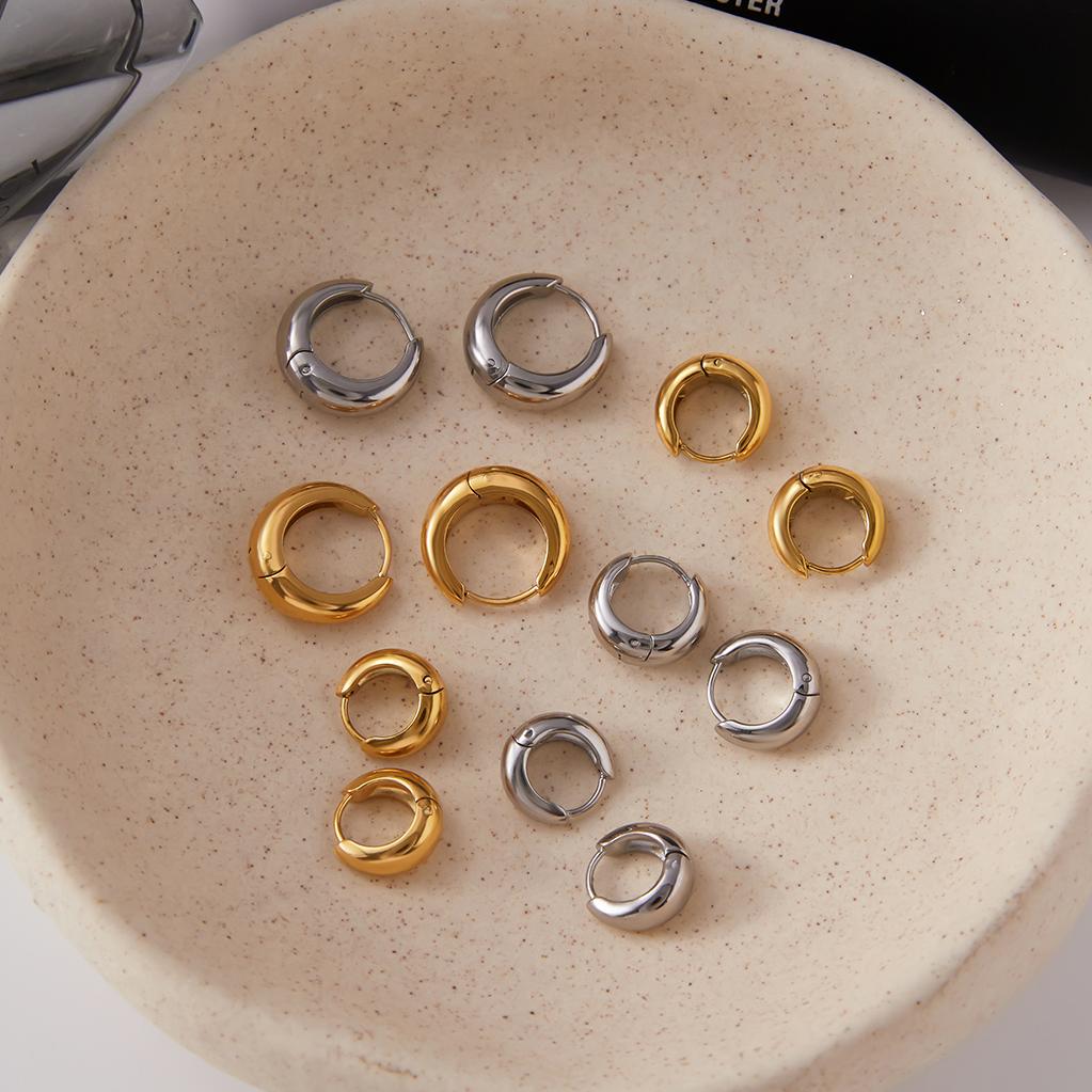 Uworld Simple Classic Gold Color Plated Stainless Steel Chubby Earrings 12mm 14mm 18mm Women's Jewelry