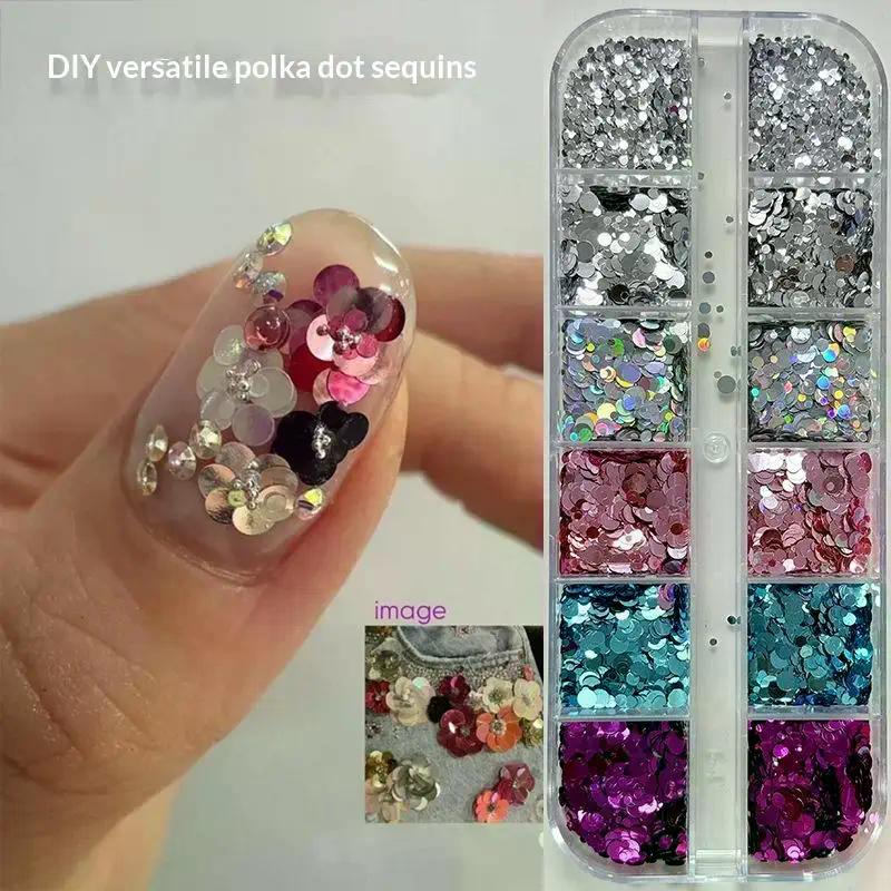 12 Grids Mixed Mini Circular Nail Glitter Flower DIY Wave Point Sequin Colorful Sparkling Nail Charms Nail Decoration Accessorie