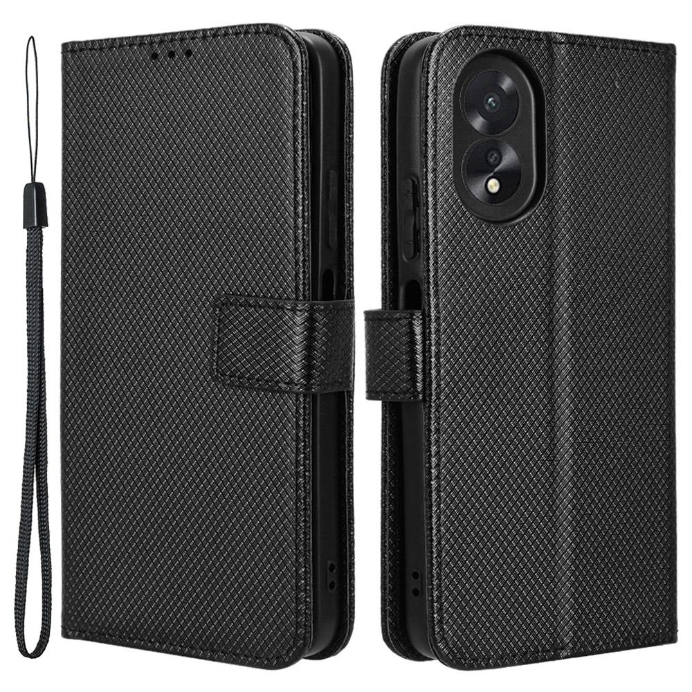 For Oppo A18 4G/A38 4G Leather Phone Case Stand Diamond Texture Protective Phone Cover