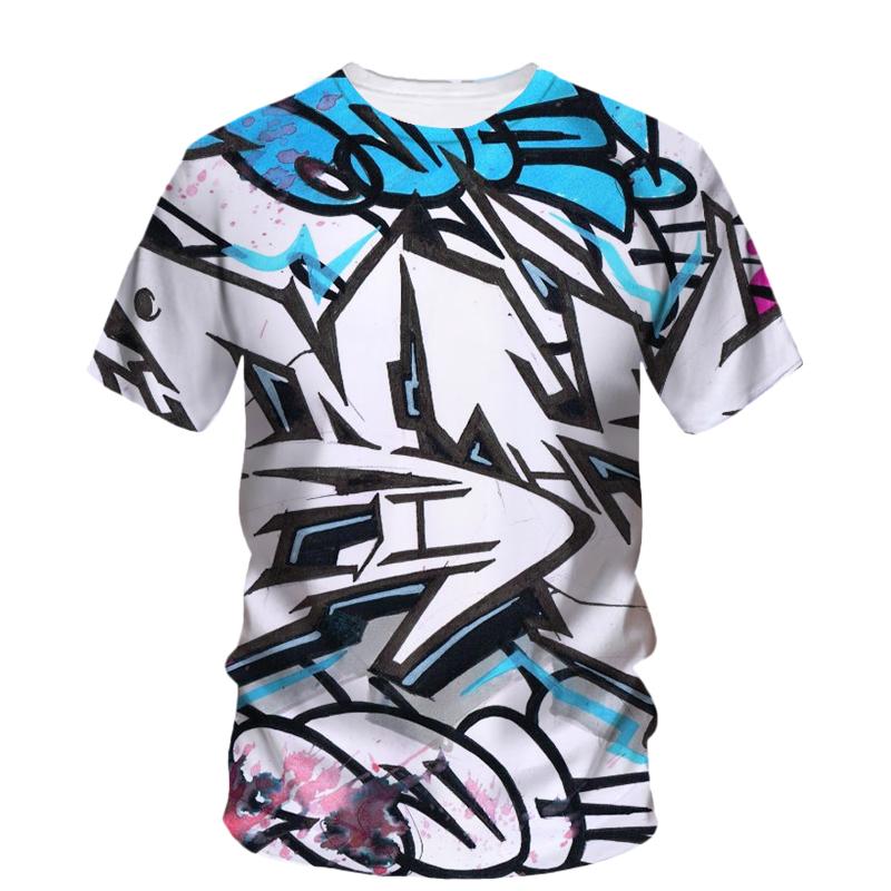 Streetwear Artistic Graffiti T-shirts 3D Printing Round Neck Short Sleeves Summer Comfortable Hip Hop Men's T-shirts