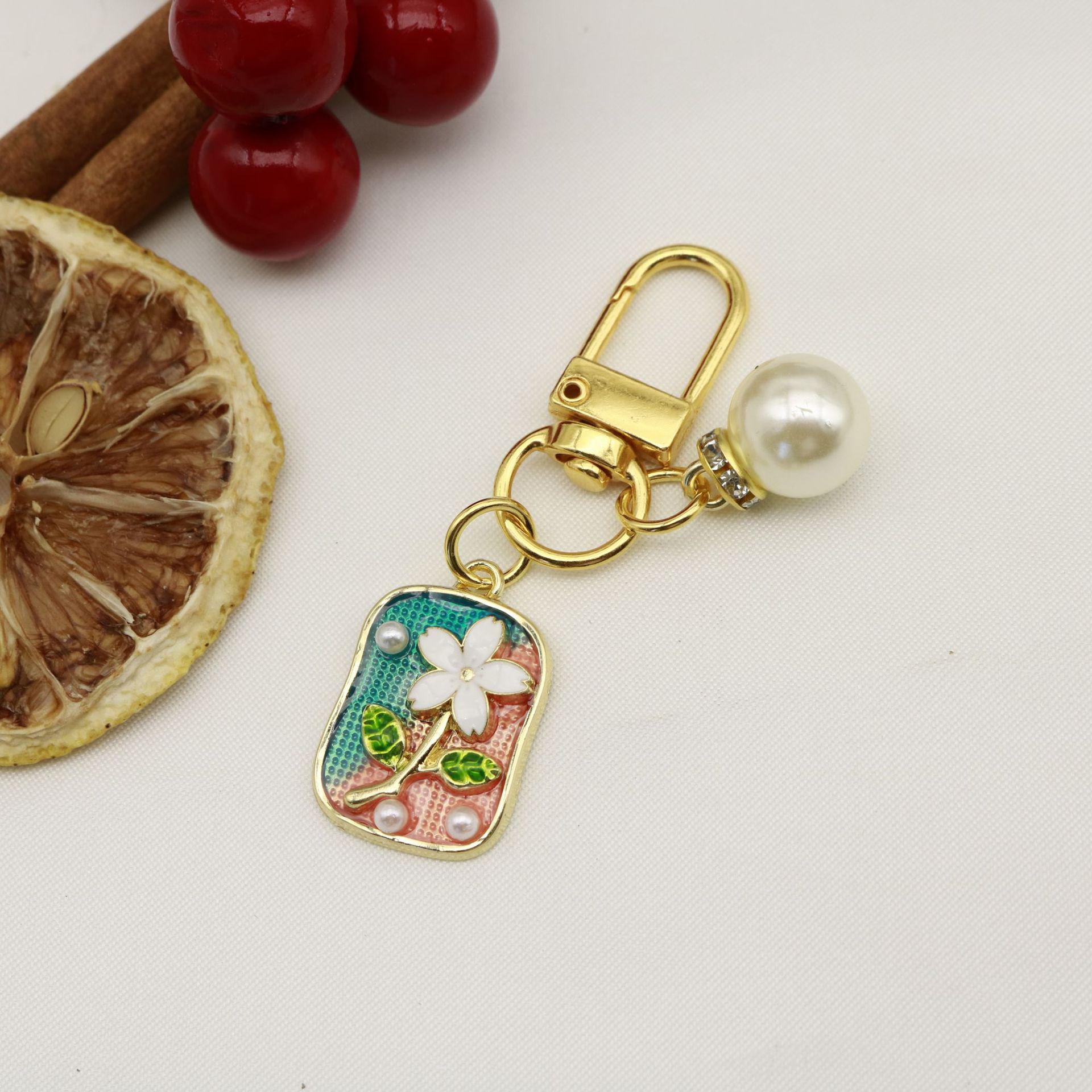 French Retro Enamel Pendant Keychain: Monet Garden Floral Design