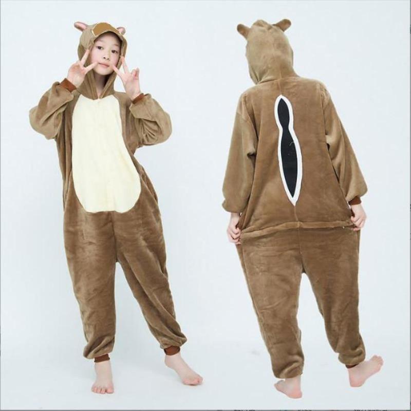 Children's Autumn Winter Loungewear Cartoon Animal Onesie Kids' Flannel Sleepwear
