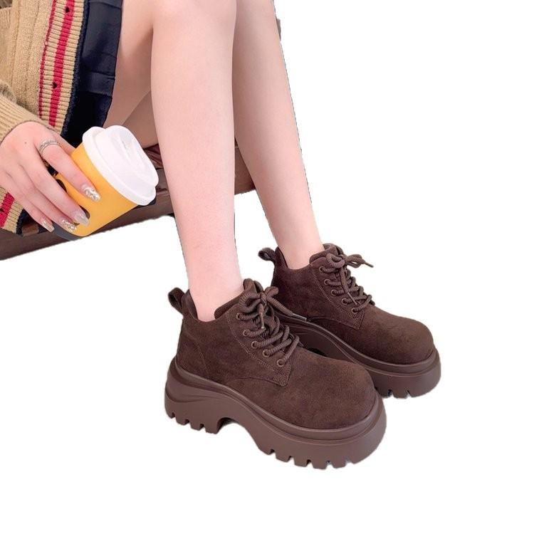 Thick-soled Martin boots women's 2025 new autumn and winter heightening Maillard rhubarb boots outdoor mountaineering short boots are popular