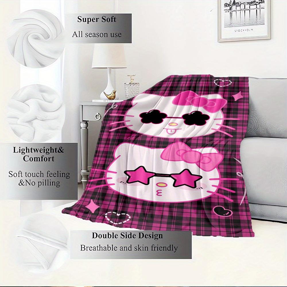 1pc Kitty, Pink, PlaidDigital Print Fleece Blanket - Contemporary Style, Suitable for All Seasons, Perfect for Home, Travel, or Camping - Ma