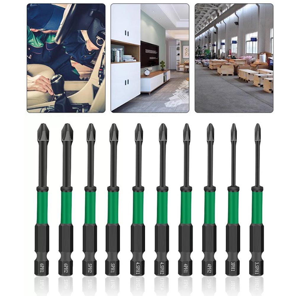 10pcs/set 75mm PH1 PH2 Magnetic Cross Screwdriver Bits 1/4inch Hex Shank For Hinge Installation Furniture Assembly