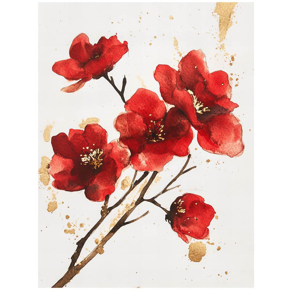 Czerwone Kwiaty - Minimalistyczny Plakat Czerwone Kwiaty - Minimalistyczny Plakat, 30X40 Cm, Rama Drewniana Ciemny Brąz, Papier Matowy 230 Gsm
