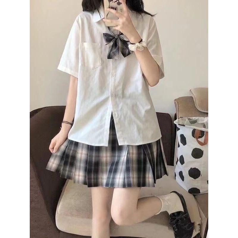Women's Summer Japanese Academy Style JK Uniform: Sweet Short Sleeve White Shirt and Skirt Two-Piece Set