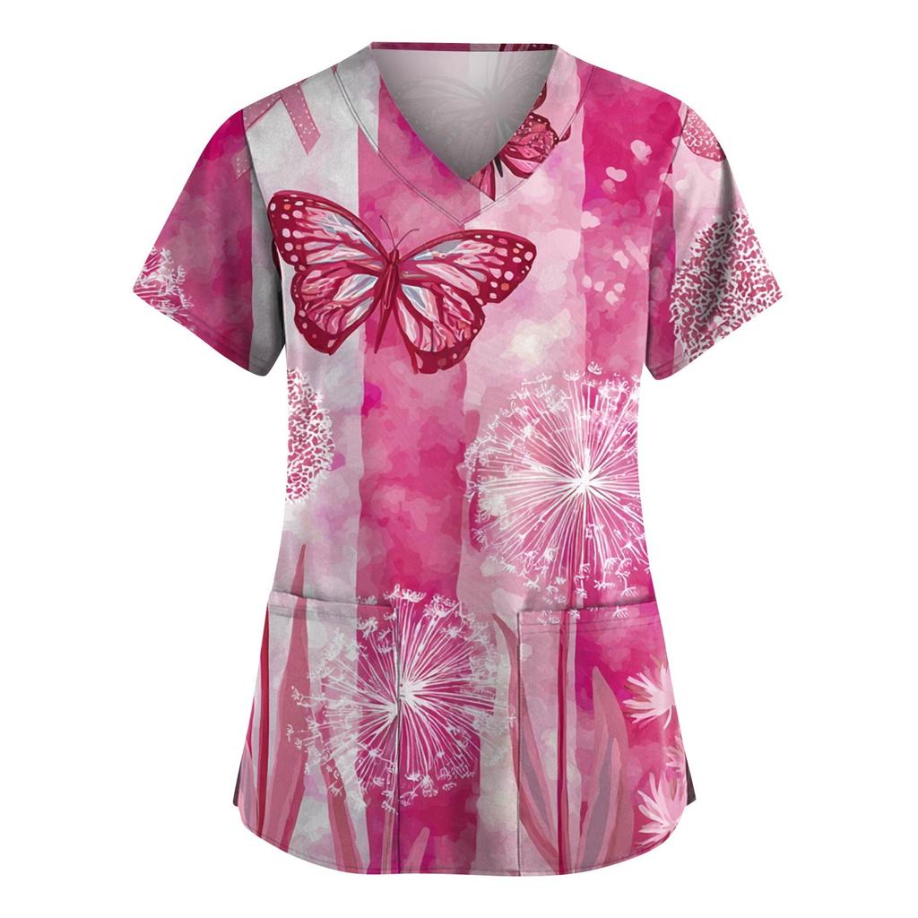 Dámská móda Overal s V výstřihem a krátkým rukávem s kapsami Potištěné topy Oblečení