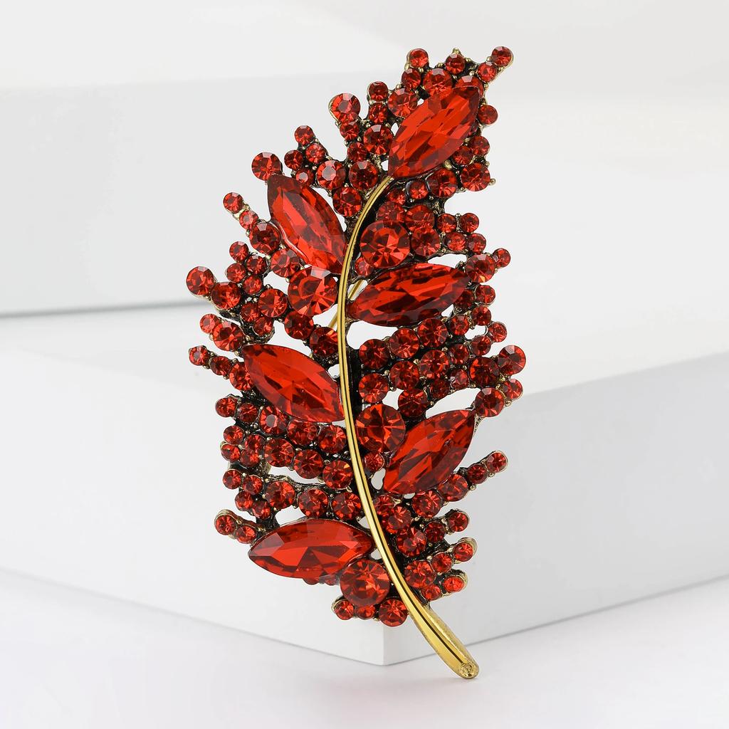 Rhinestone Feather Brooches for Women Unisex Creative Pins Event Party Backpack Decoration Clothes Accessories
