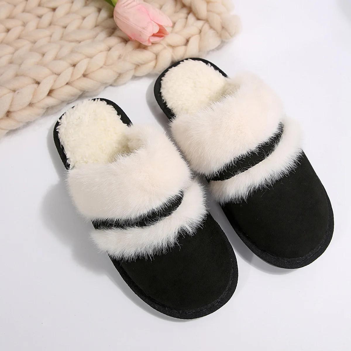 Baotou Hairy Slippers Female Outside Wear Winter Korean 2024 Indoor Home Warm Cotton Shoes Flat Bottom Non-slip Couple Slippers 36-37 2479₽