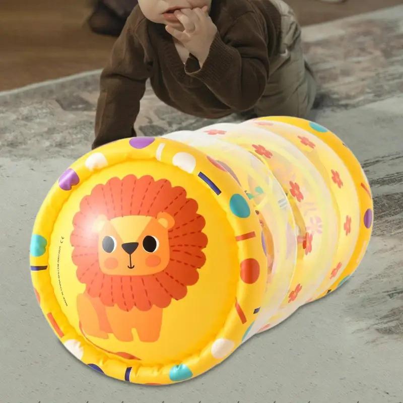 Inflatable Baby Crawl Along Roller with Bell PVC Developmental Practice Toy for Boys Girls Beginners