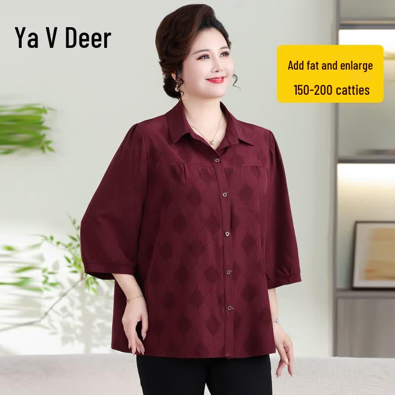 Yalu Plus Size Mid-Aged Women's Rhombus Shirt