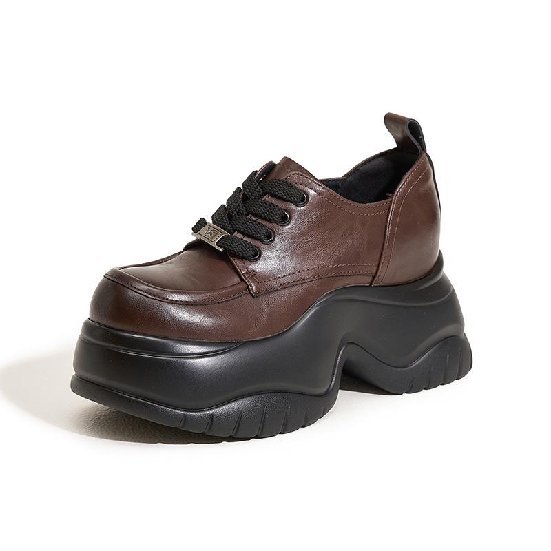 Women's Black Platform Loafers - Spring 2025 Collection: Fashionable, Height-Boosting, Chunky, Versatile British Style Leather Shoes