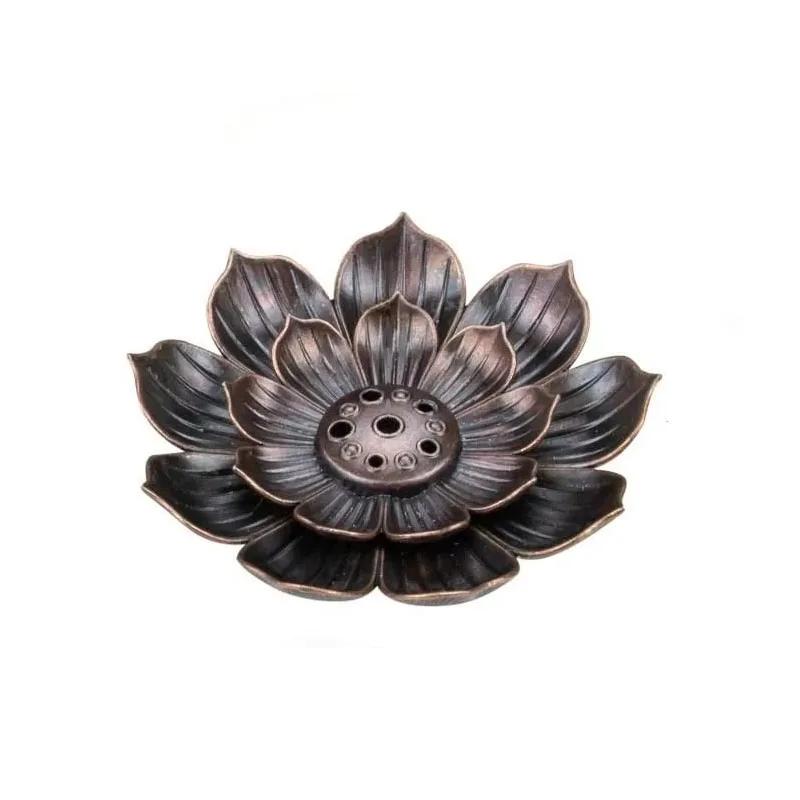 1Pcs Alloy Incense Burner Stick Holder Plate Buddhism Lotus Censer Bronze Nasturtium Incense Burner