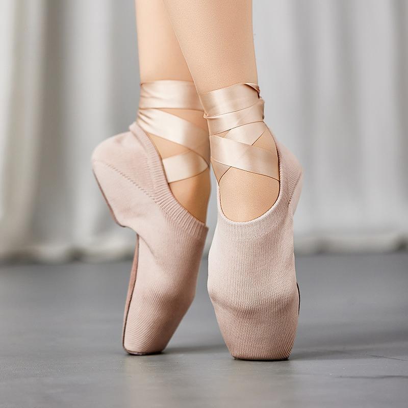Damen Kinder Riemen Fliegendes Stricken Spitzenschuhe Erwachsene Atmungsaktive Gestrickte Tanzschuhe mit Schnürsenkeln Direktverkauf ab Werk