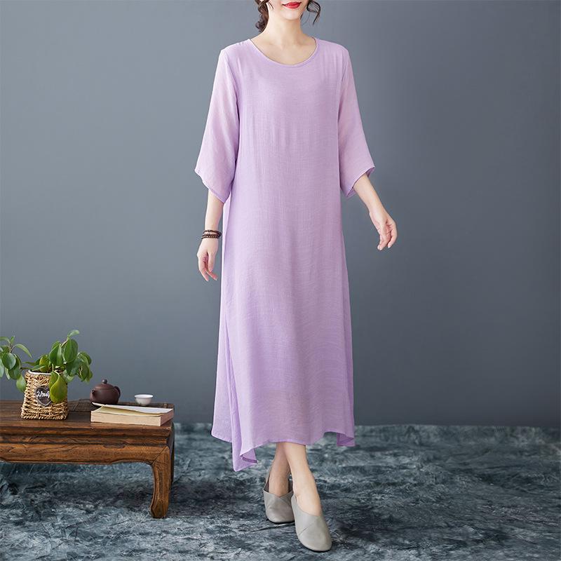 Zen Linen Double Layer Long Dress for Women - Literary Retro Style