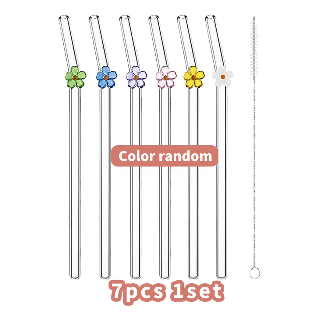 7PCS Reusable Bow Glass Straws, Cute Bow Glass Straw with  Cleaning Brush for Coffee Lover, Smoothies, Frozen Drinks, Tea, Juice