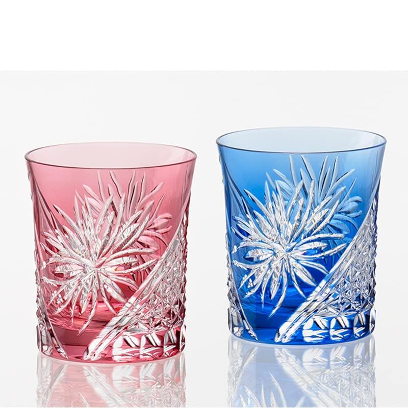 

Kagami Crystal Pair of Rock Edo Chrysanthemum Red and Wooden Boxed Glasses, TPS542-2995-AB, Design, Blue, красный