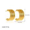 Classics Retro Texture Striped Polished Metal C Shape Huggie Hoop Earrings for Women Stylish Waterproof Stainless Steel Bijoux