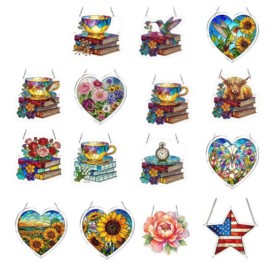 Bookish Acrylic Puzzle Suncatcher, Stained Glass Style Window Hanging Ornament, Hummingbird Floral Book DIY Sun Catcher Kit for Home Decor,