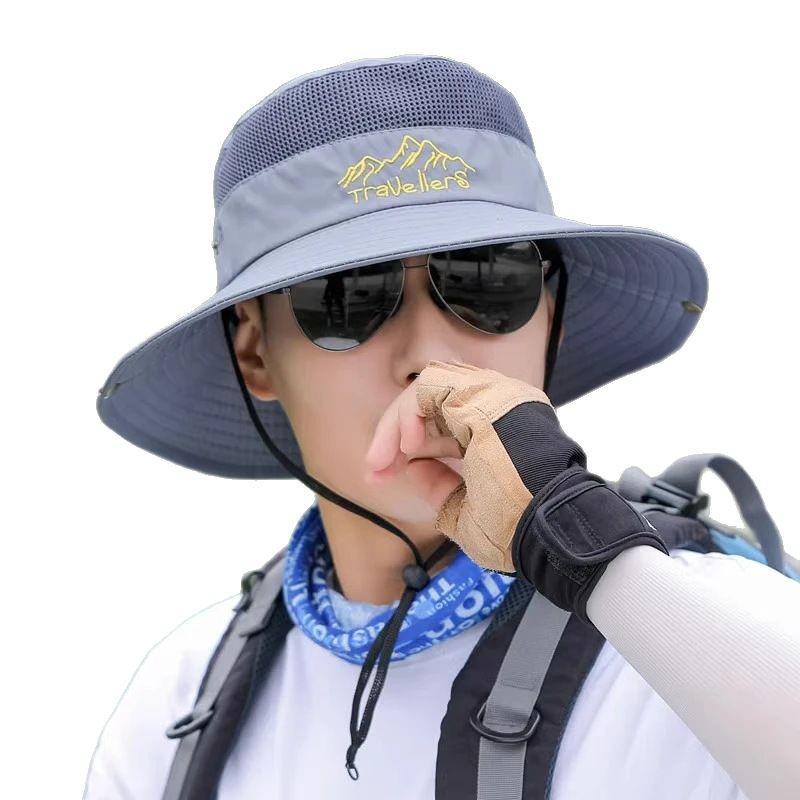 Men's Summer Sun Hat with Wide Brim, Breathable and Cool, Anti-UV Face Shield, Ideal for Outdoor and Fishing Activities.