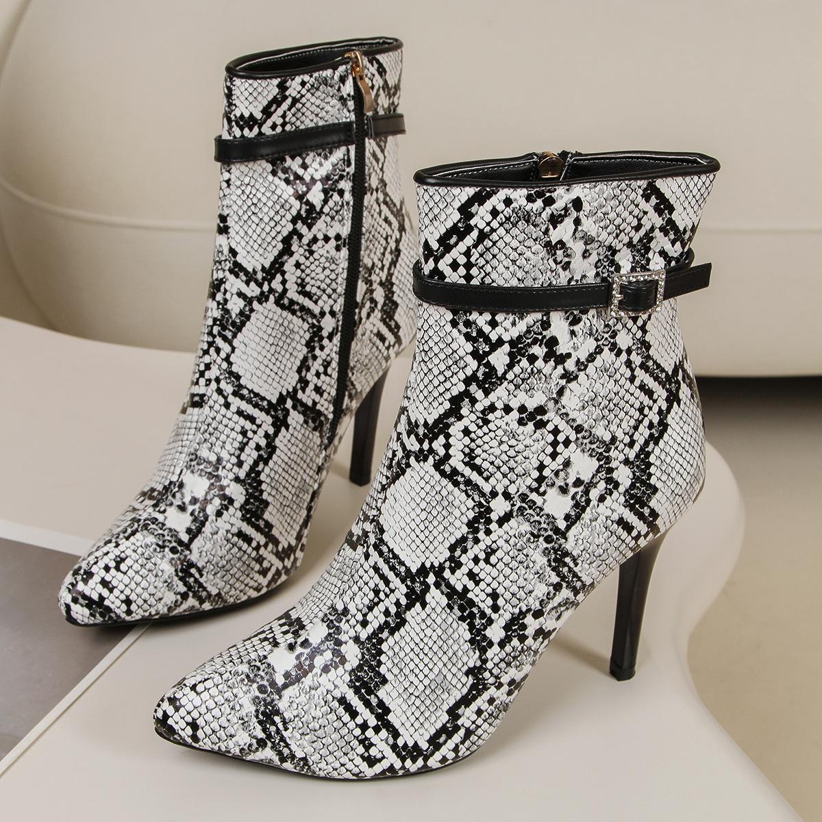 

2025 Autumn New Arrivals Leopard Print Style Fashion Boots for Women - Side Zip, Stiletto High Heel Ankle Boots 40