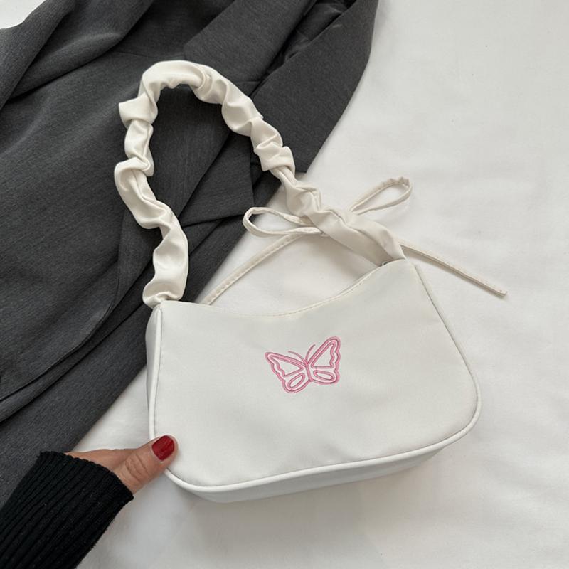 Sevimli Nakışlı Fiyonklu Kelebek Omuz Çantası Kadınlar Pileli El Çantası Yarım Ay Koltuk Altı Çantası Moda Oxford Naylon Fiyonklu Bez Çanta