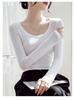Women's Modal Low-Neck Backless Slim Fit Long-Sleeve Plus Velvet Tee for Autumn and Winter