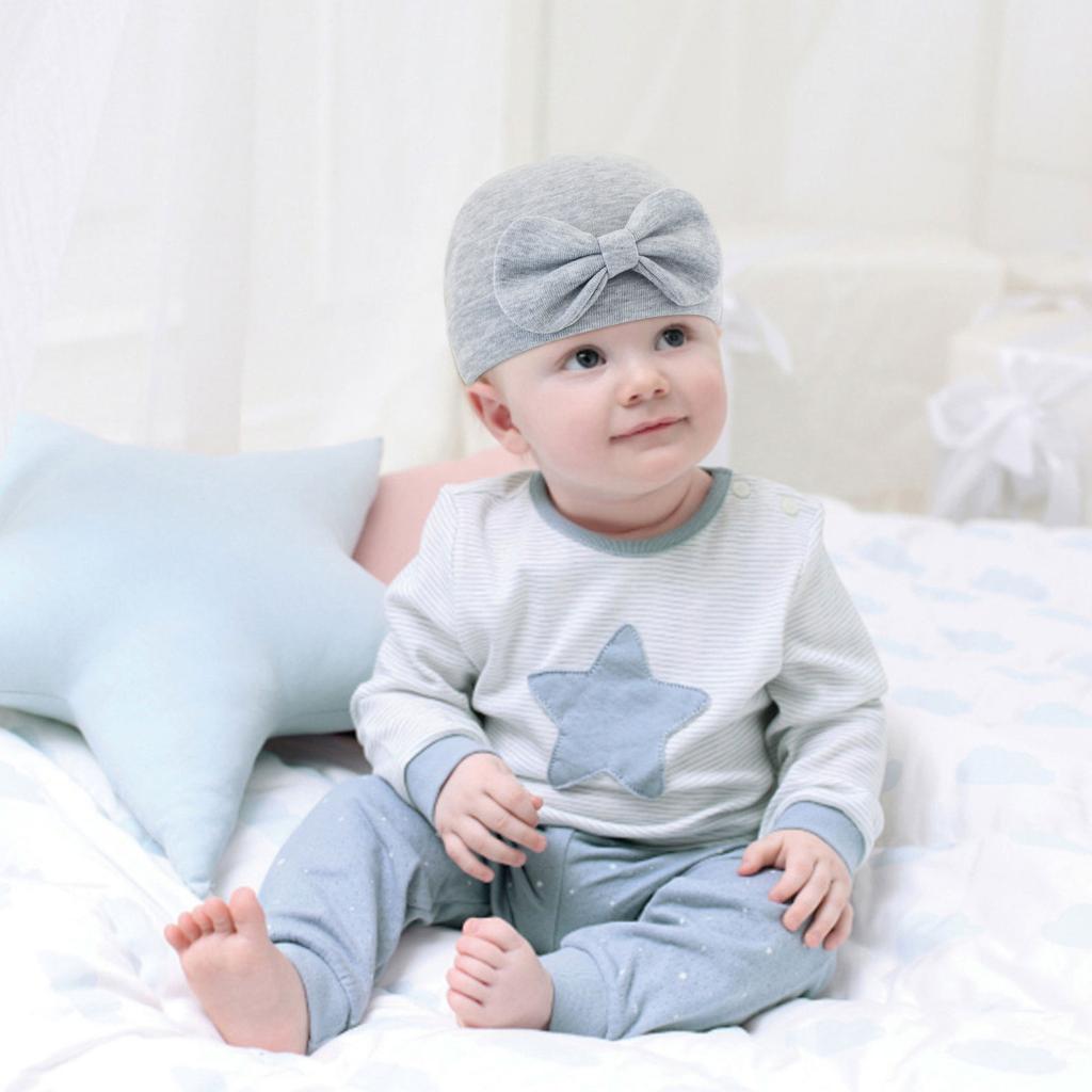 Prodyšná kojenecká čepice z bavlny pro novorozence s mašlí, kojenecká čepice, fetální čepice, pohodlná pokrývka hlavy pro 0 až 6 měsíců, unisex