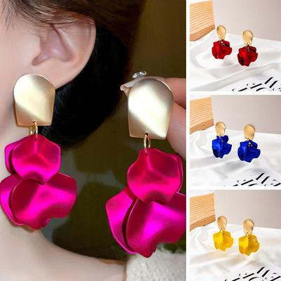 Orecchini Pendenti a Forma di Petalo di Rosa Lisci Intrecciati Monocolore per Donna Moda Vintage Elegante Pezzo Grande Gioielli Esagerati