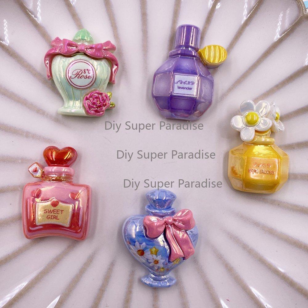 8 piezas de resina Kawaii coloridas botellas de perfume con forma de flor para álbumes de recortes, figuras de piedra con parte posterior plana, manualidades de decoración del hogar, accesorios de joyería