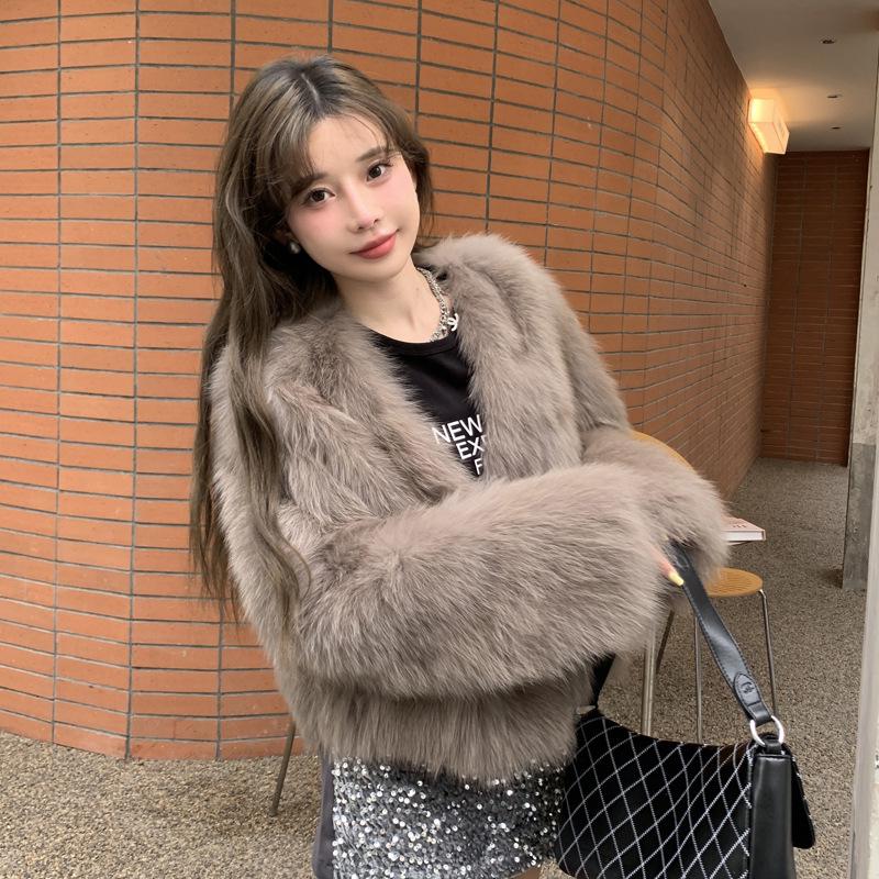 

Экологичная корейская шуба из искусственного меха - Цветочная, короткая и модная для женщин Medium