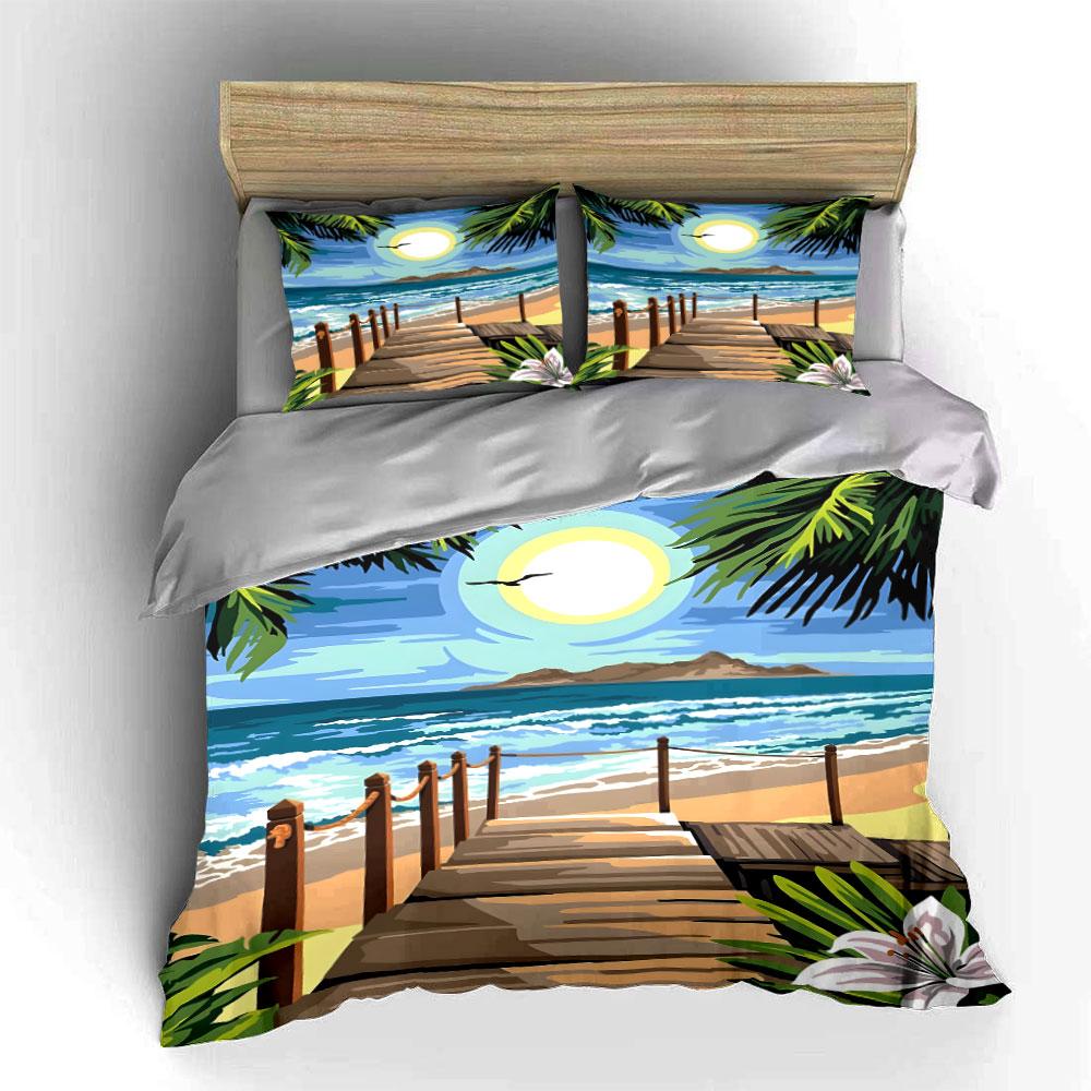 Wooden Pier, Beach, Palm. Bedding Sets Duvet Cover Sets Duvet Covers Pillowcases(1 * Duvet Cover 2 * Pillowcases Without Duvet Insert)